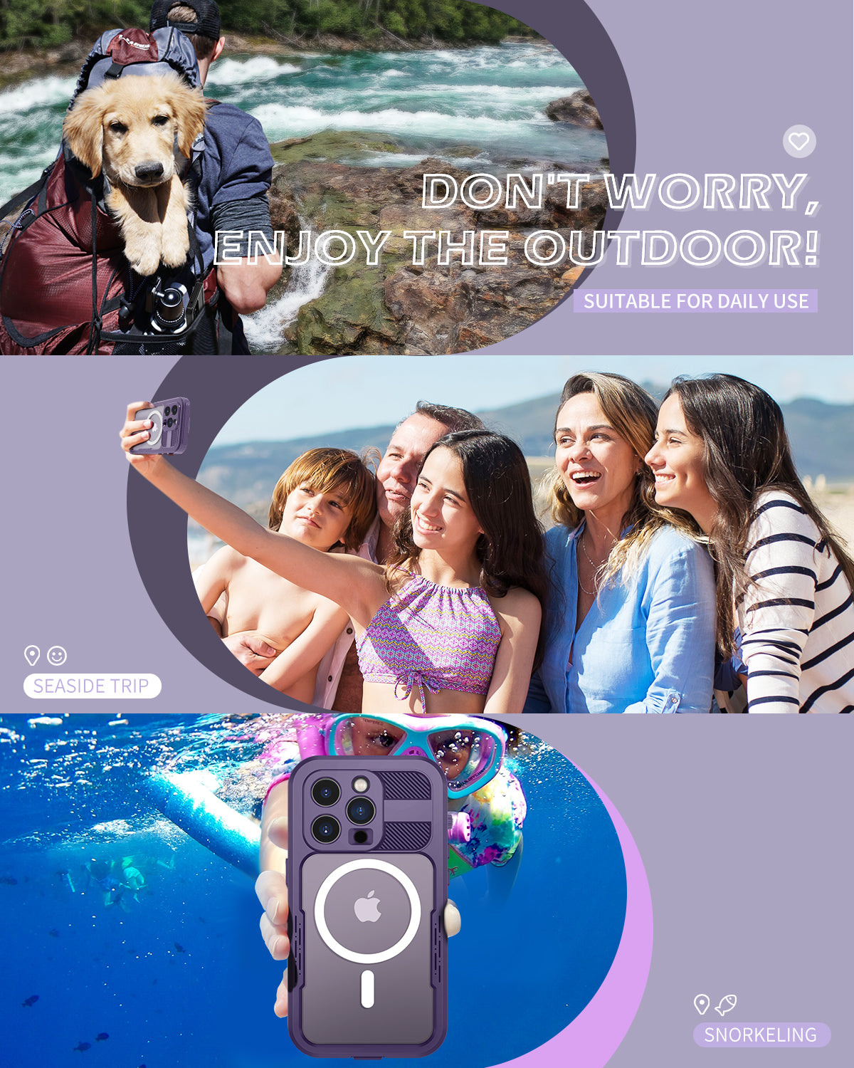 Lanhiem Magnetic for iPhone 14 Pro Max Case, Waterproof Dustproof Case with Built-in Screen Protector Compatible with Magsafe, Full Body Protective Cover for iPhone 14 Pro Max 6.7 inch -Purple