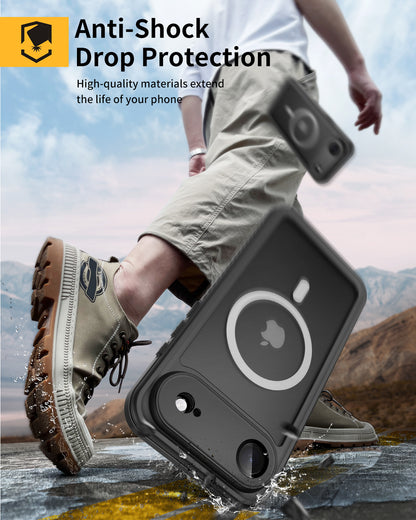Lanhiem Magnetic for iPhone Air Phone Case, IP68 Waterproof Dustproof Phone Case, [Compatible with Magsafe] [Built-in Screen Protector] Full Body Heavy Duty Rugged Phone Cover 17 Air 6.5 inch, Black
