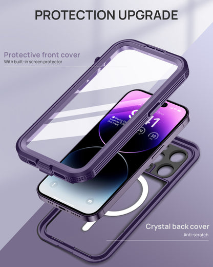 Lanhiem Magnetic for iPhone 14 Pro Max Case, Waterproof Dustproof Case with Built-in Screen Protector Compatible with Magsafe, Full Body Protective Cover for iPhone 14 Pro Max 6.7 inch -Purple