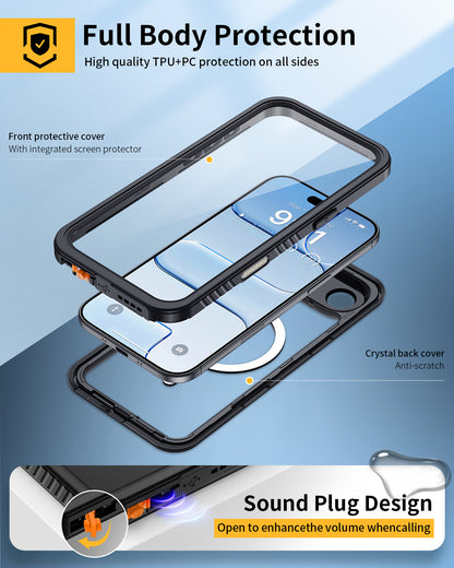 Lanhiem Magnetic for iPhone Air Phone Case, IP68 Waterproof Dustproof Phone Case, [Compatible with Magsafe] [Built-in Screen Protector] Full Body Heavy Duty Rugged Phone Cover 17 Air 6.5 inch, Black
