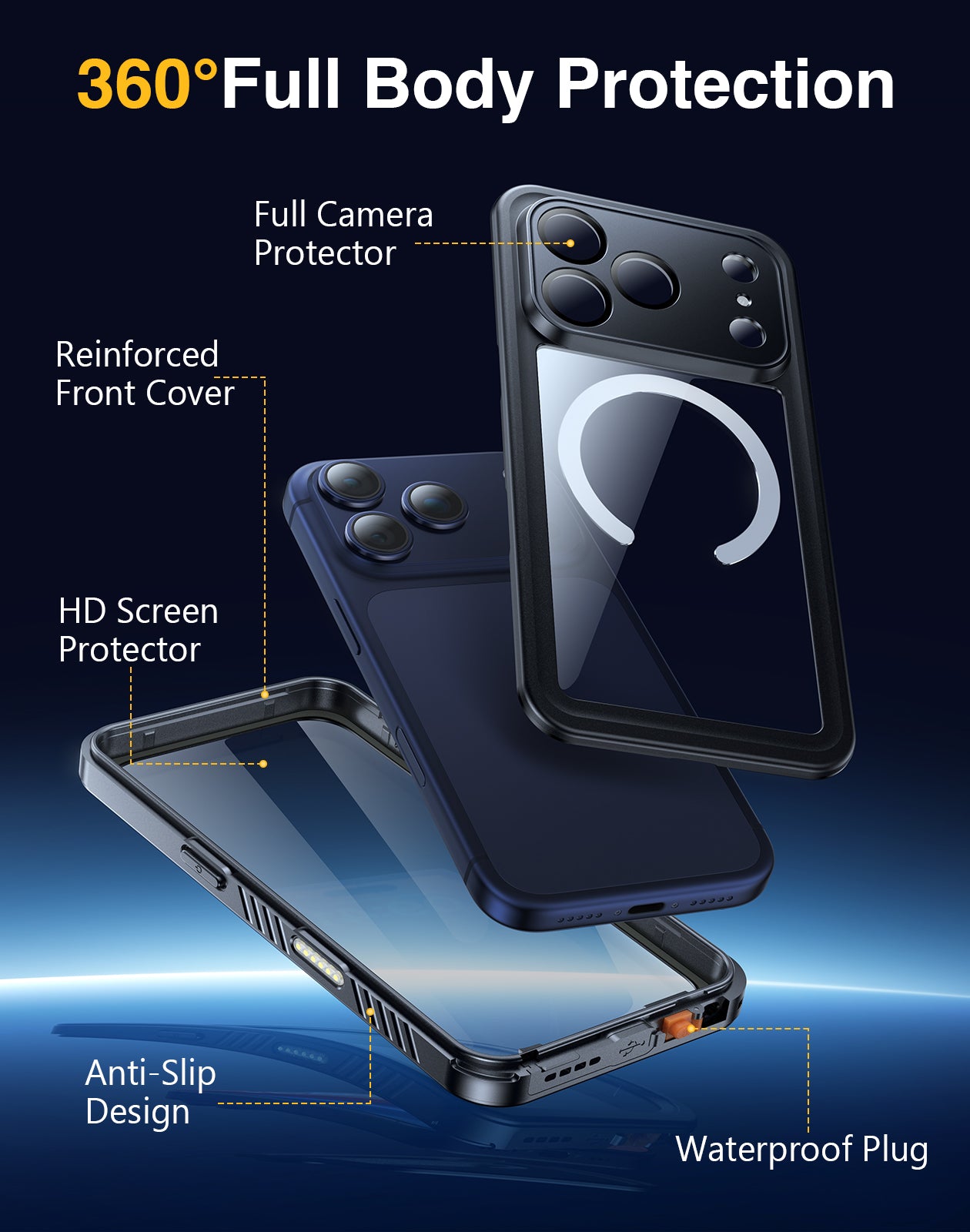 Lanhiem Magnetic for iPhone 17 Pro Case Waterproof, Built in Screen Protector & Camera Protection, [Compatible with MagSafe] Full Body Dustproof Heavy Duty Rugged Phone Case 6.3'' (Black)