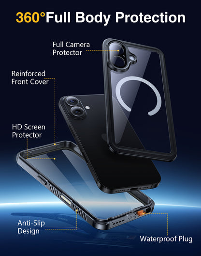 Lanhiem Magnetic for iPhone 17 Case Waterproof, Built in Screen Protector & Camera Protection, [Compatible with MagSafe] Full Body Dustproof Heavy Duty Rugged Phone Case 6.3'' (Black)