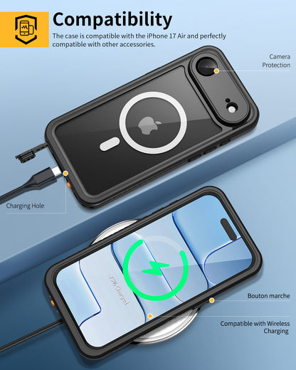 Lanhiem Magnetic for iPhone Air Phone Case, IP68 Waterproof Dustproof Phone Case, [Compatible with Magsafe] [Built-in Screen Protector] Full Body Heavy Duty Rugged Phone Cover 17 Air 6.5 inch, Black