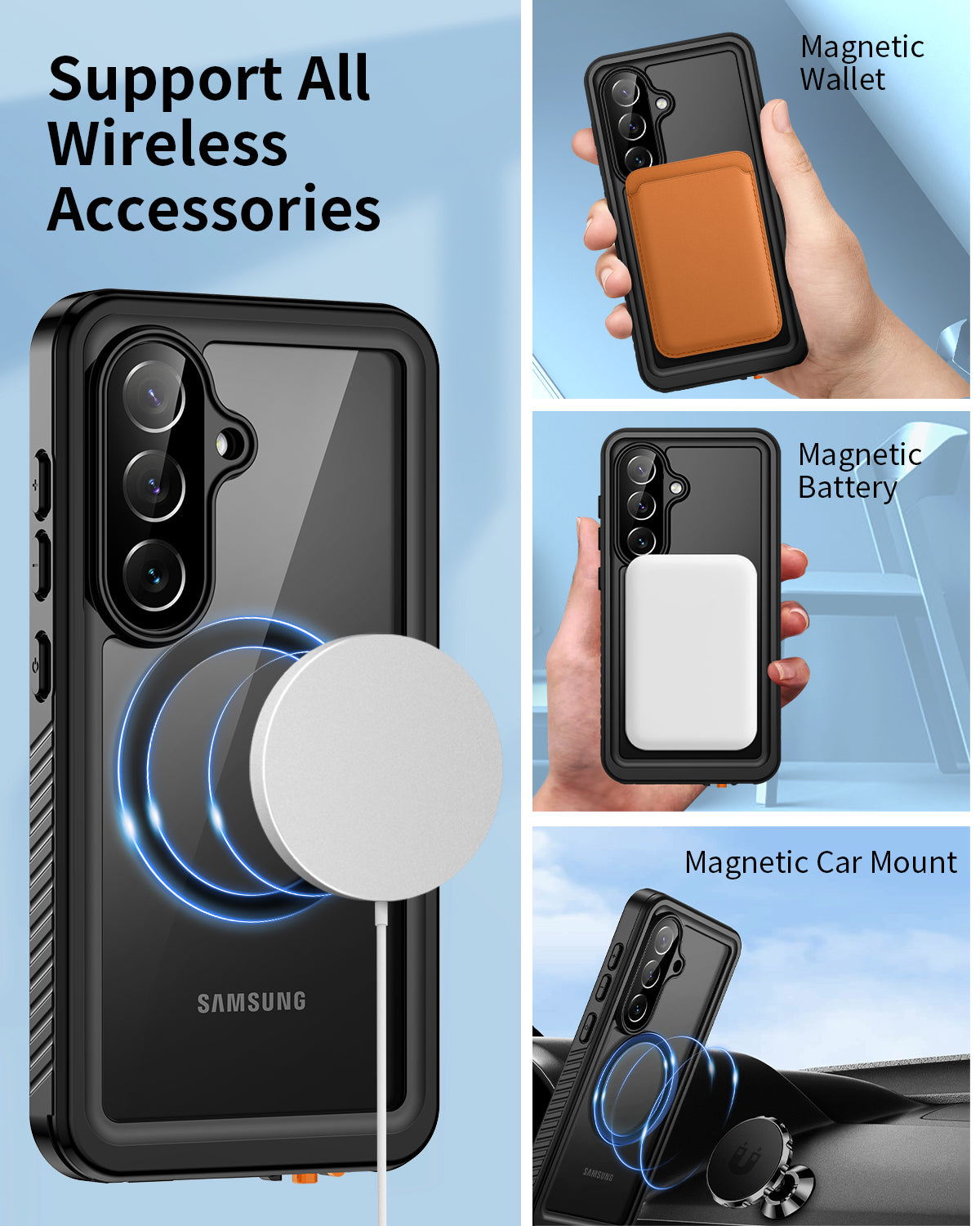 Lanhiem for Samsung Galaxy S26 Plus Phone Case, Magnetic, IP68 Waterproof Dustproof, Built-in Screen Protector, Rugged Full Body Shockproof Protective Cover for Galaxy S26 Plus 5G, Black