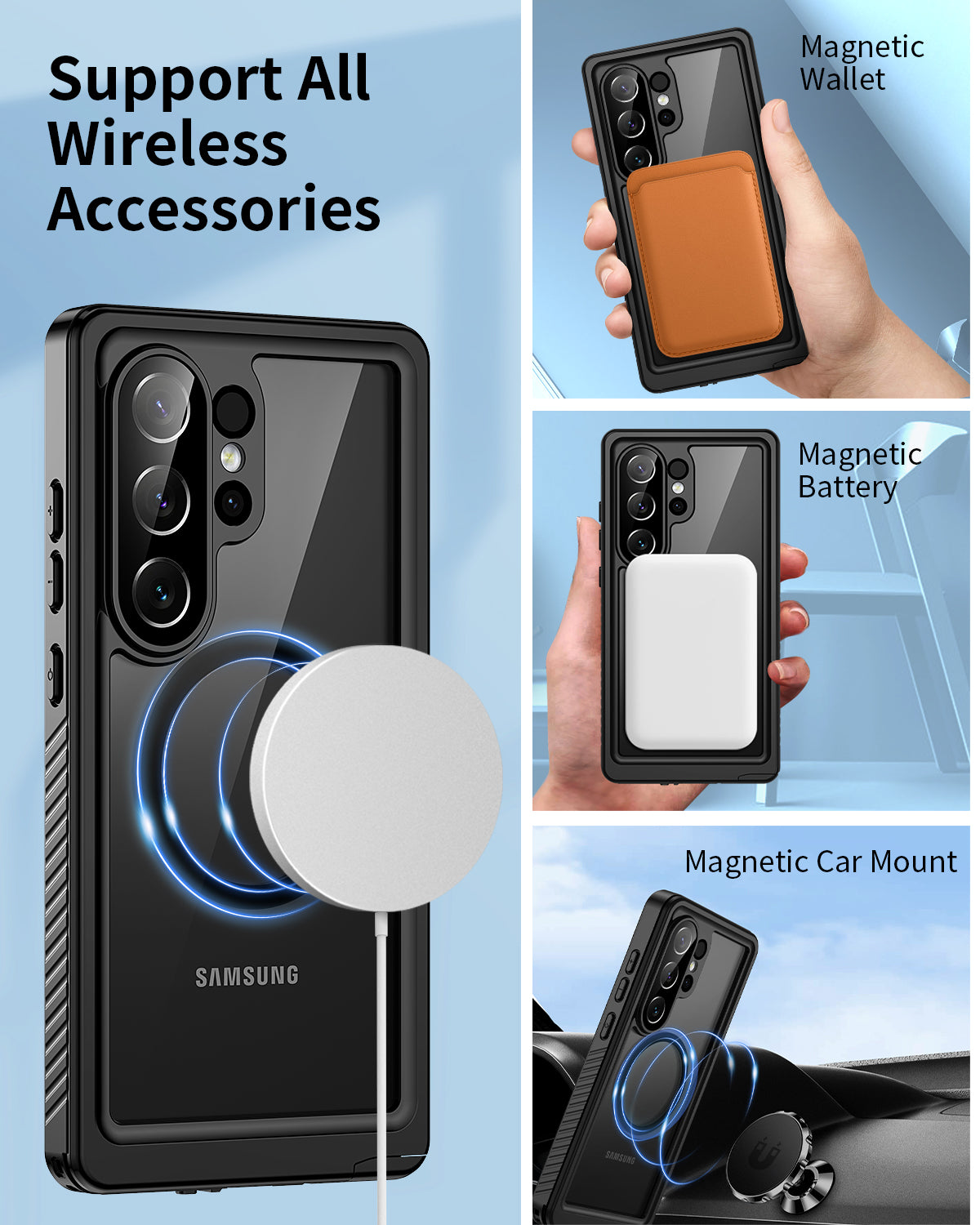 Lanhiem for Samsung Galaxy S26 Ultra Case, IP68 Waterproof Dustproof, Magnetic, Built-in Screen Protector, Rugged Full Body Shockproof Cover for Galaxy S26 Ultra 5G 6.9 Inch, Black/Clear