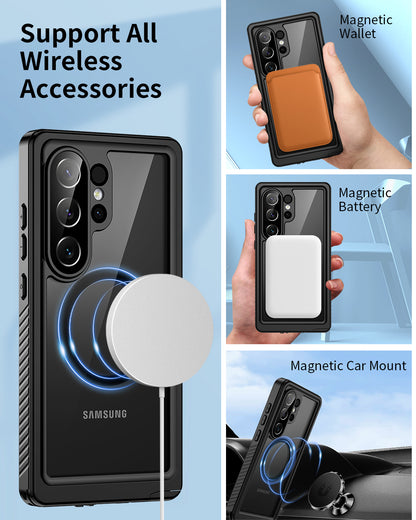 Lanhiem for Samsung Galaxy S26 Ultra Case, IP68 Waterproof Dustproof, Magnetic, Built-in Screen Protector, Rugged Full Body Shockproof Cover for Galaxy S26 Ultra 5G 6.9 Inch, Black/Clear