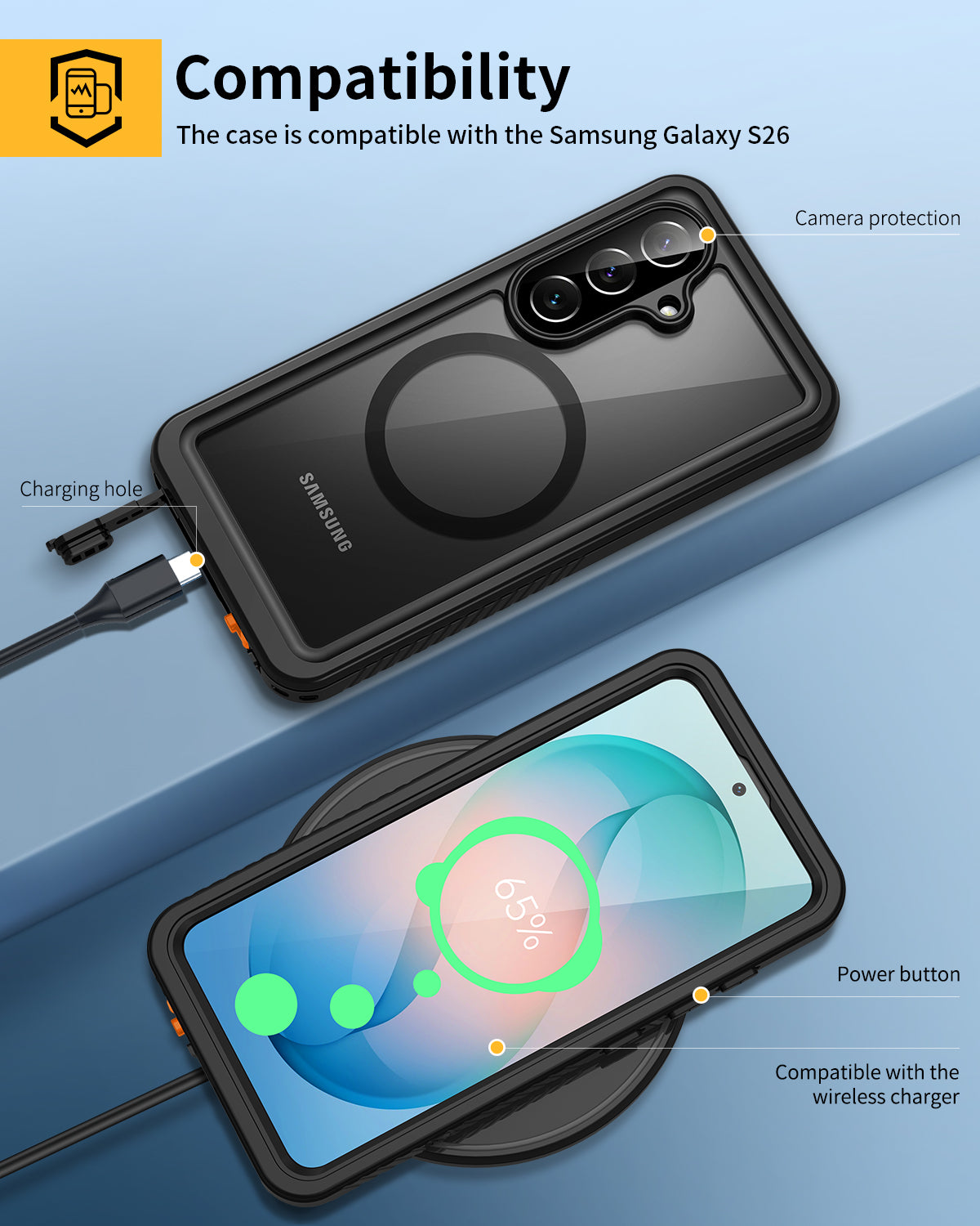 Lanhiem for Samsung Galaxy S26 Plus Phone Case, Magnetic, IP68 Waterproof Dustproof, Built-in Screen Protector, Rugged Full Body Shockproof Protective Cover for Galaxy S26 Plus 5G, Black