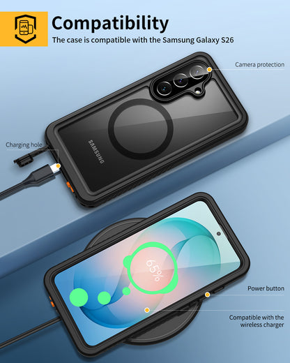 Lanhiem for Samsung Galaxy S26 Plus Phone Case, Magnetic, IP68 Waterproof Dustproof, Built-in Screen Protector, Rugged Full Body Shockproof Protective Cover for Galaxy S26 Plus 5G, Black