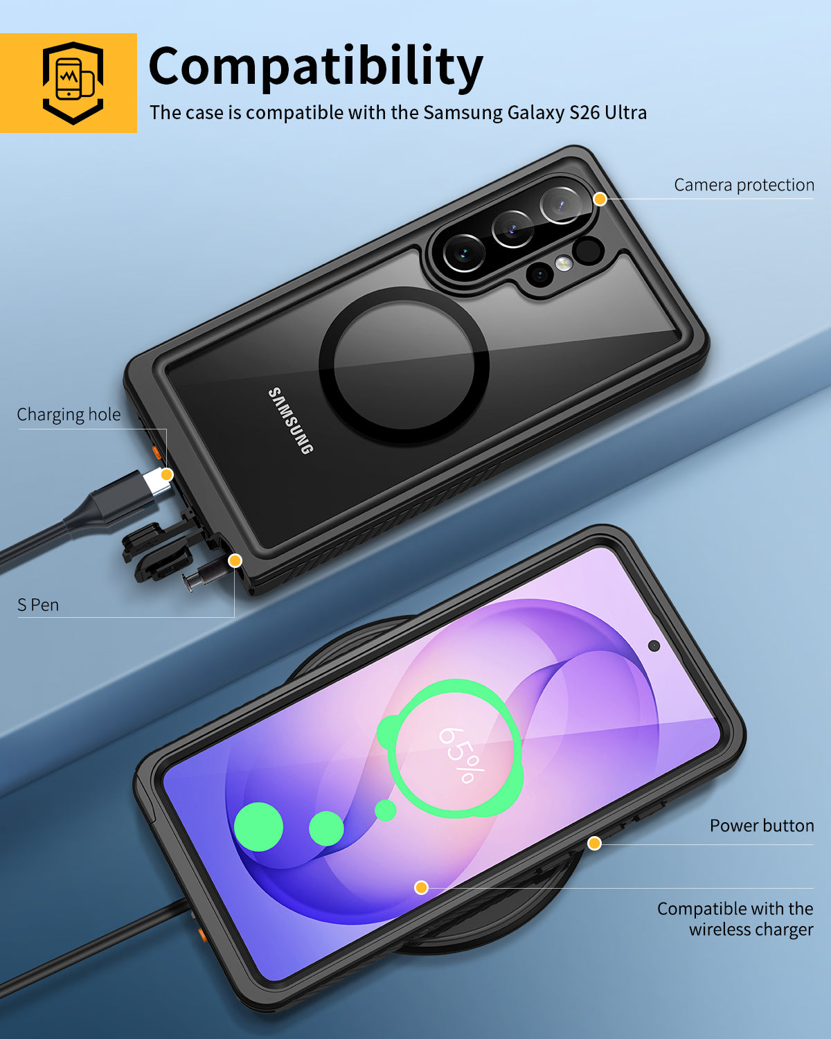 Lanhiem for Samsung Galaxy S26 Ultra Case, IP68 Waterproof Dustproof, Magnetic, Built-in Screen Protector, Rugged Full Body Shockproof Cover for Galaxy S26 Ultra 5G 6.9 Inch, Black/Clear